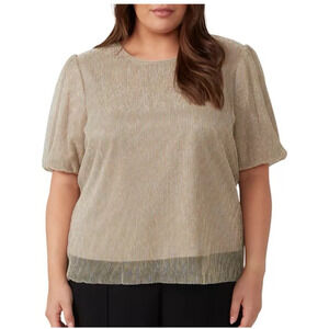 Nordstrom Estelle Womens Maxime Pleated Top 3X Gold Glam Date Night Party NEW